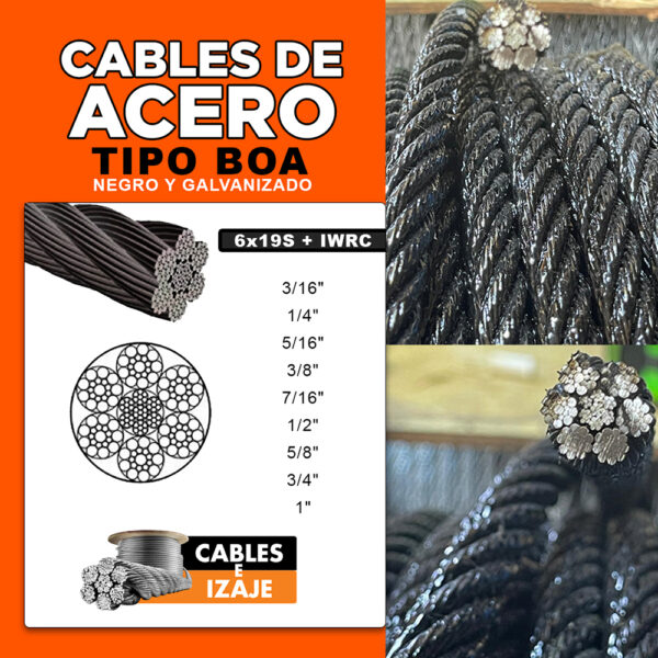 Cable de Acero Tipo Boa Negro y Galvanizado